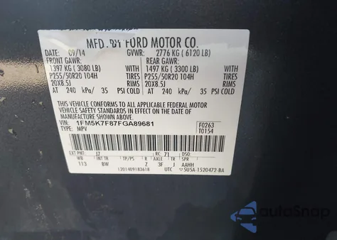 2015 Ford Explorer Limited from USA, damaged, VIN 1FM5K7F87FGA89681